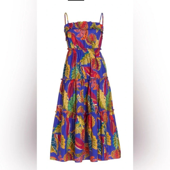 Farm Rio  spaghetti strap blue multicolored ruffled dress XS - Picture 1 of 6